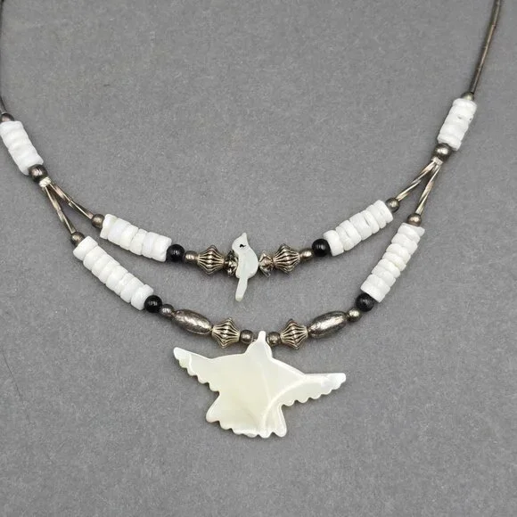 Vintage Southwestern Bird Fetish Necklace 18" Hand Carved MOP Heishi Beads - Picture 10 of 11